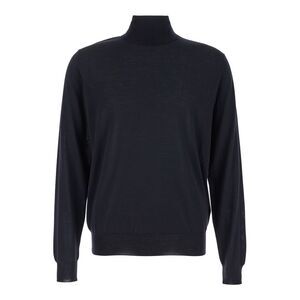 Plain Blue Turtleneck With Long Sleeves In Wool Man